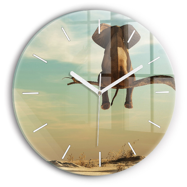 Pendule murale ronde Éléphant sur un arbre