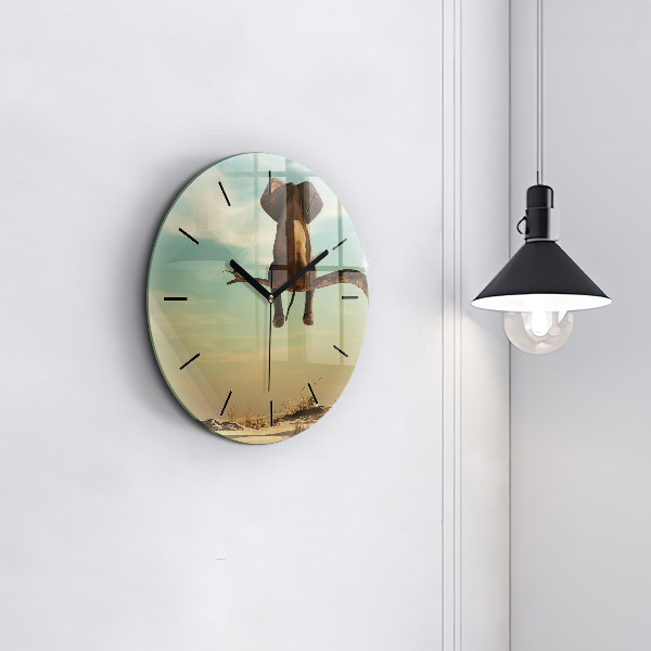 Pendule murale ronde Éléphant sur un arbre