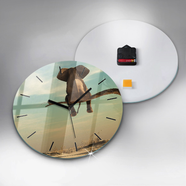 Pendule murale ronde Éléphant sur un arbre