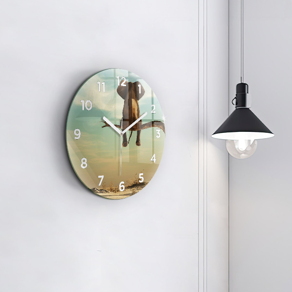 Pendule murale ronde Éléphant sur un arbre