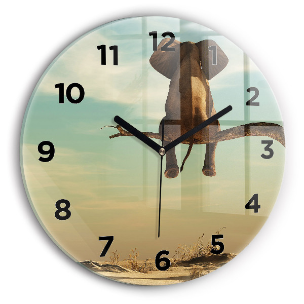 Pendule murale ronde Éléphant sur un arbre