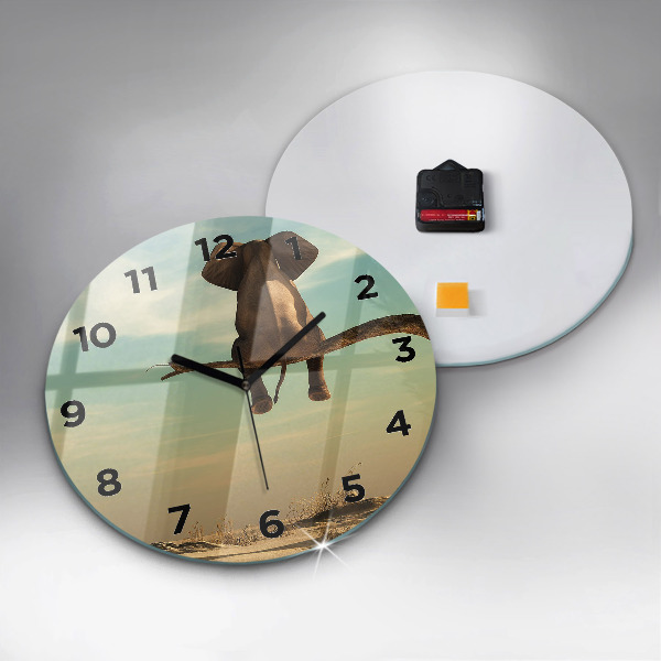 Pendule murale ronde Éléphant sur un arbre