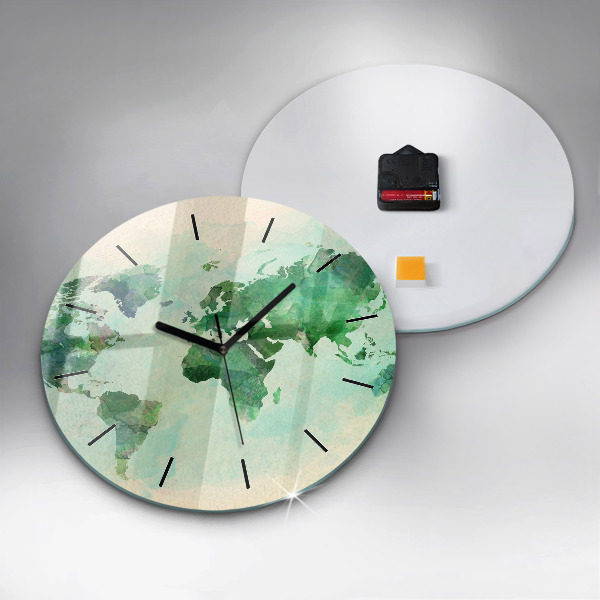 Pendule murale ronde 'Carte du monde à l''aquarelle'