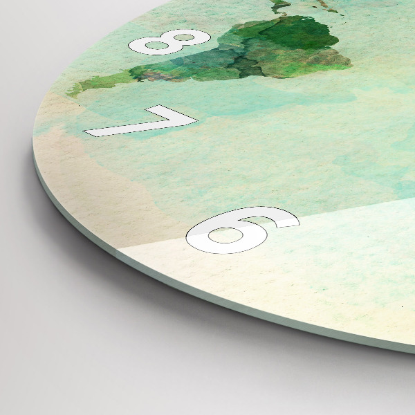 Pendule murale ronde 'Carte du monde à l''aquarelle'