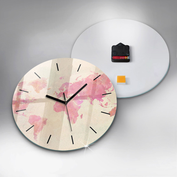 Pendule murale ronde 'Carte du monde à l''aquarelle'