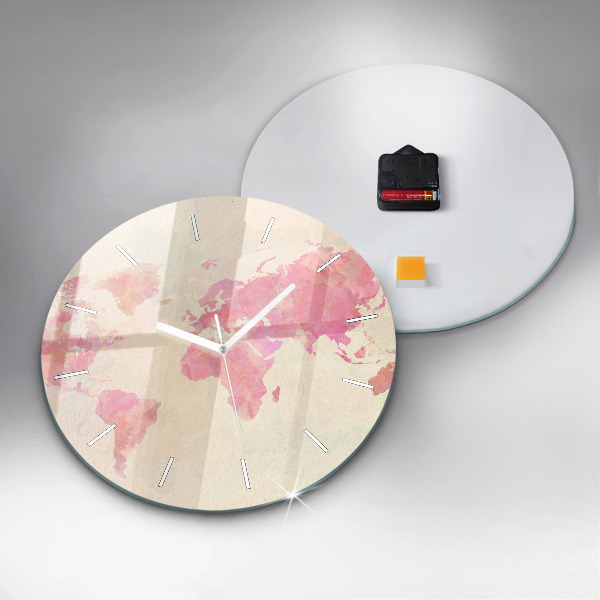 Pendule murale ronde 'Carte du monde à l''aquarelle'