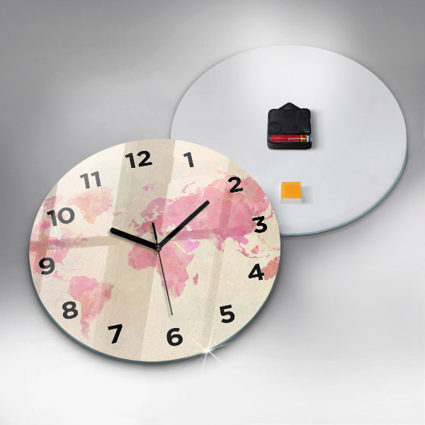 Pendule murale ronde 'Carte du monde à l''aquarelle'