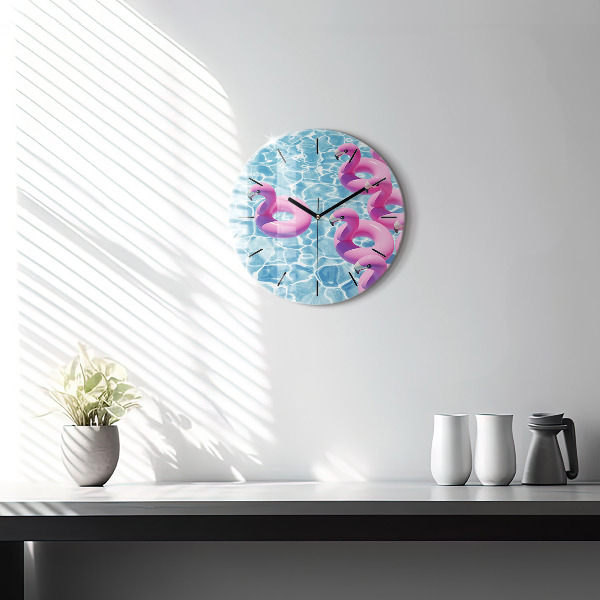 Pendule murale ronde Gonflables flamants roses