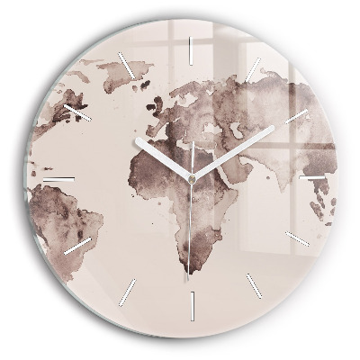 Horloge ronde 'Carte du monde à l''aquarelle'