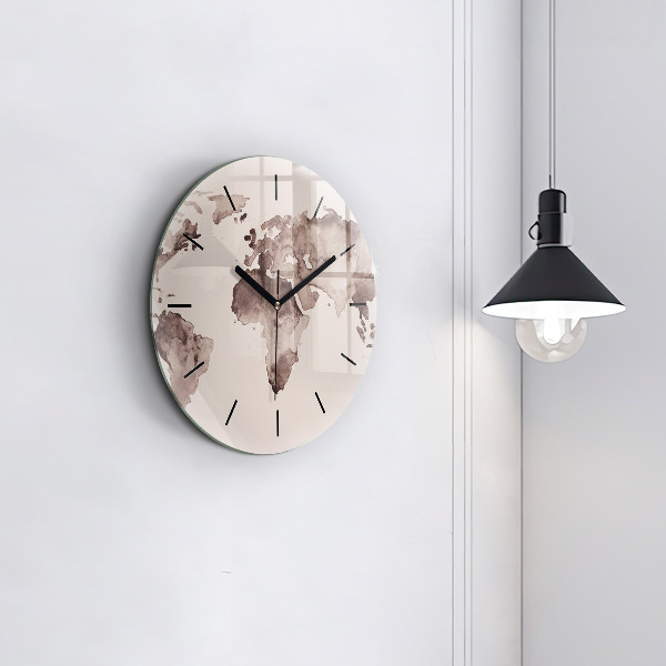 Horloge ronde 'Carte du monde à l''aquarelle'
