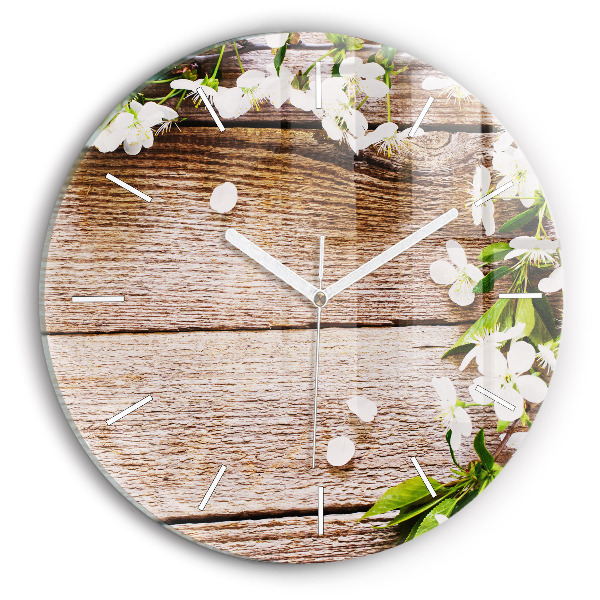 Horloge ronde Fleurs sur bois
