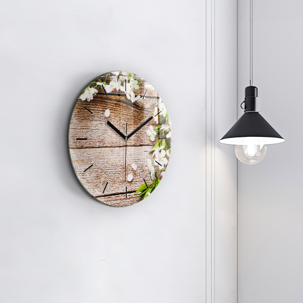 Horloge ronde Fleurs sur bois