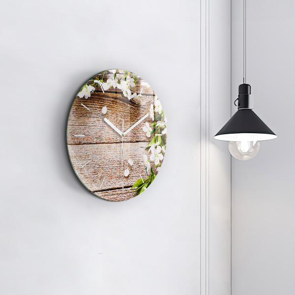 Horloge ronde Fleurs sur bois