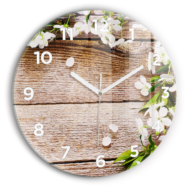 Horloge ronde Fleurs sur bois