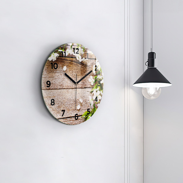 Horloge ronde Fleurs sur bois