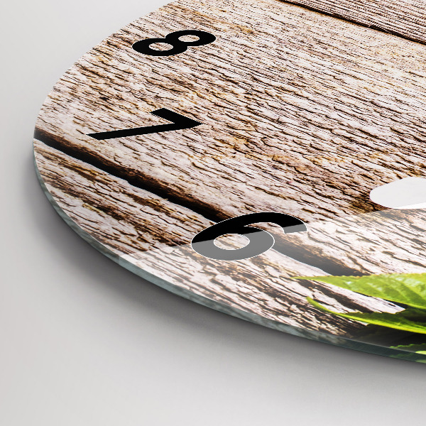 Horloge ronde Fleurs sur bois