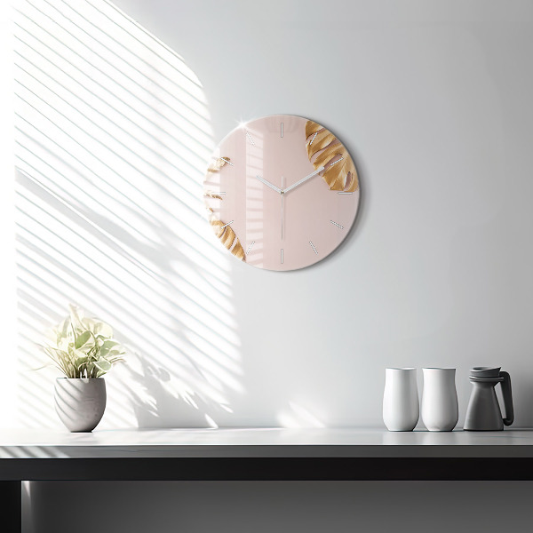 Pendule murale ronde Feuilles tropicales dorées