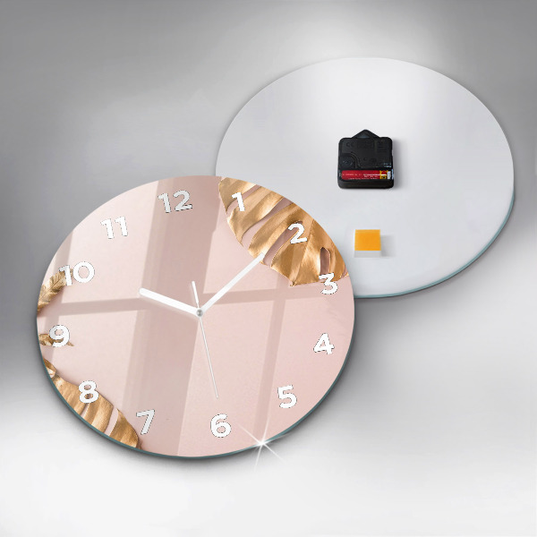 Pendule murale ronde Feuilles tropicales dorées