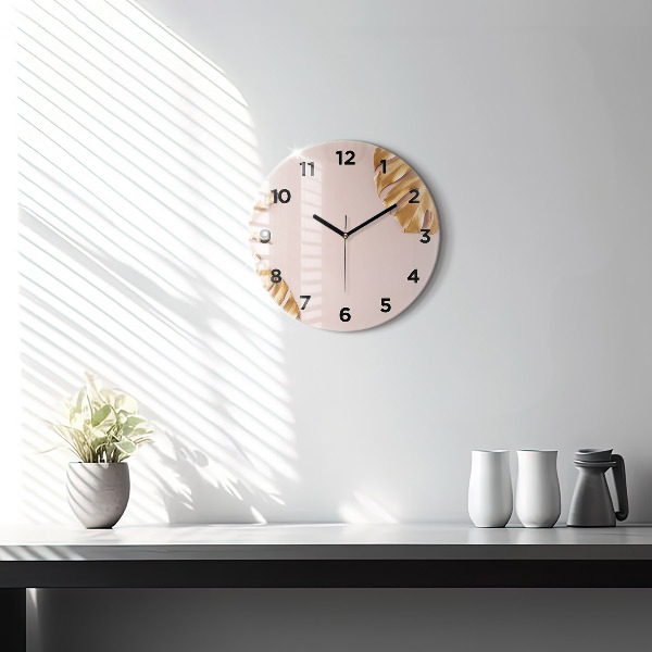 Pendule murale ronde Feuilles tropicales dorées