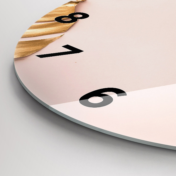 Pendule murale ronde Feuilles tropicales dorées