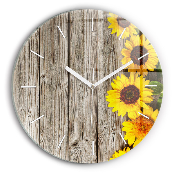 Horloge ronde Tournesols sur planches