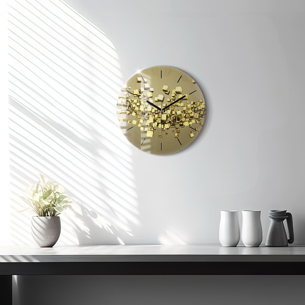 Horloge ronde Carrés dorés