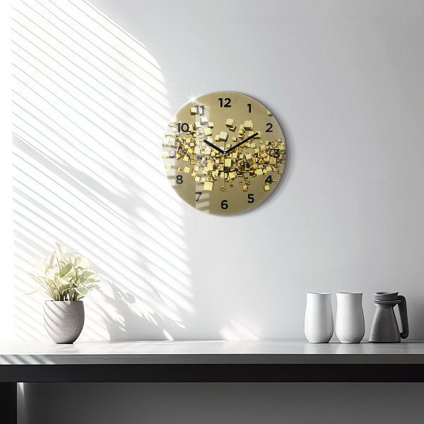 Horloge ronde Carrés dorés