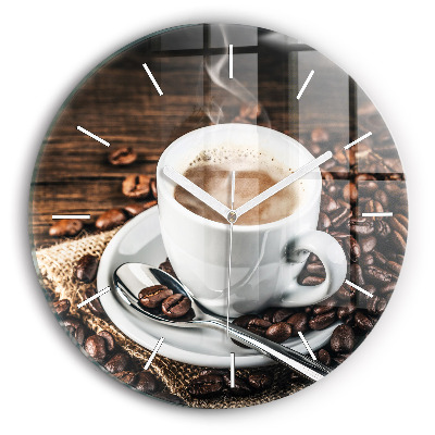 Horloge ronde Tasse et grains de café