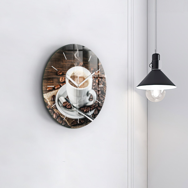 Horloge ronde Tasse et grains de café