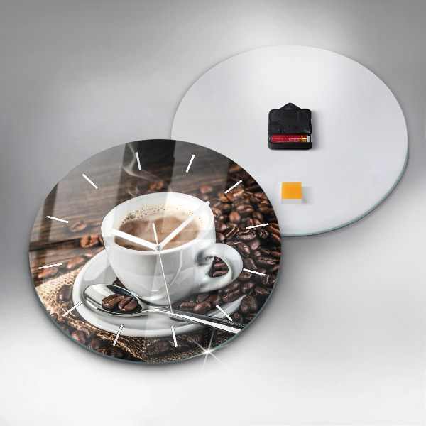 Horloge ronde Tasse et grains de café