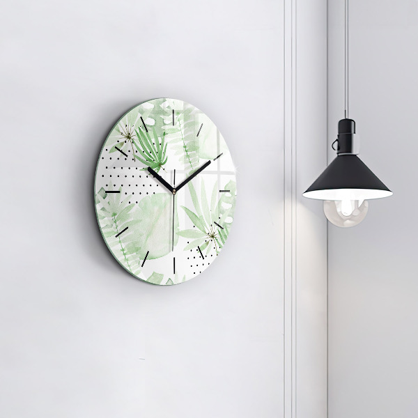 Horloge ronde Feuilles vertes