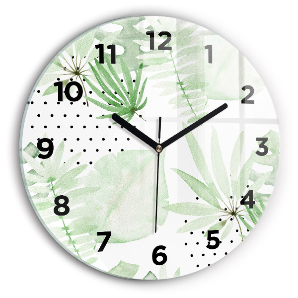 Horloge ronde Feuilles vertes
