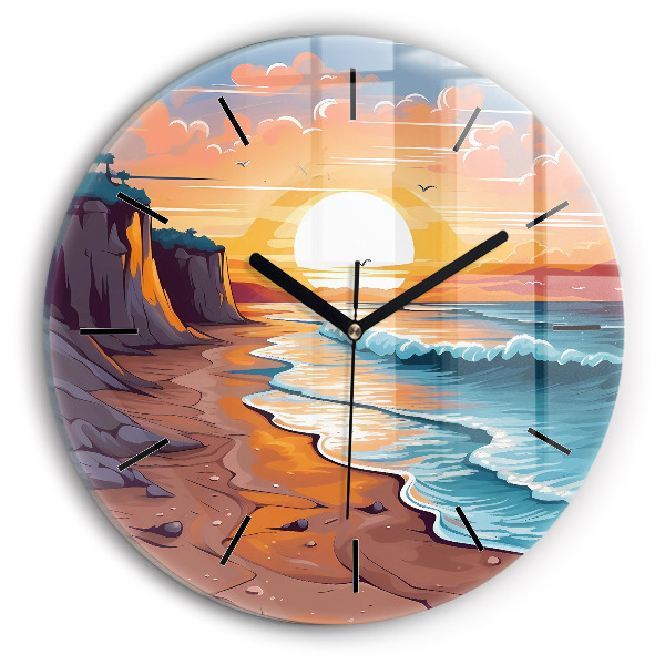 Horloge ronde Océan et soleil de conte de fées