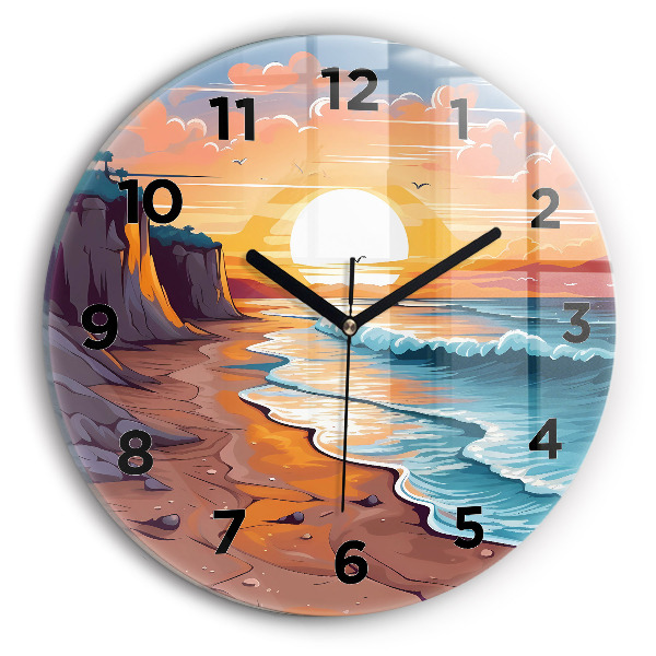 Horloge ronde Océan et soleil de conte de fées
