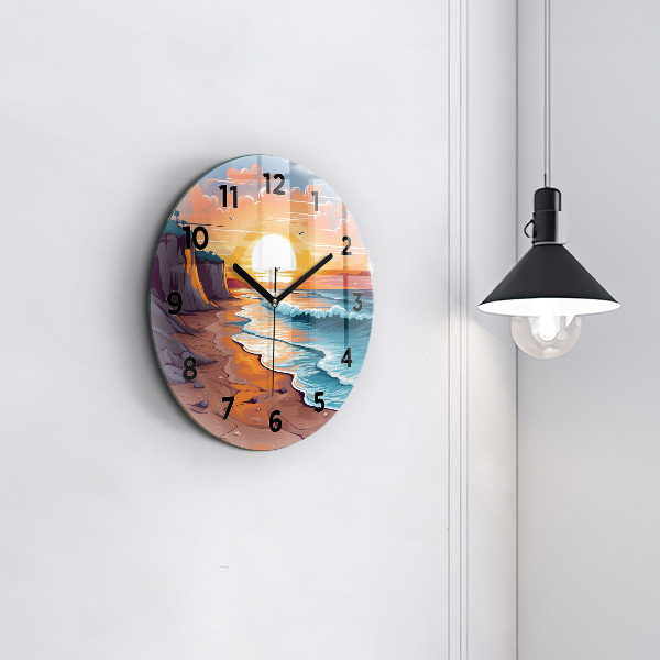 Horloge ronde Océan et soleil de conte de fées