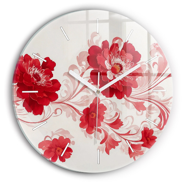 Horloge ronde Fleurs rouges