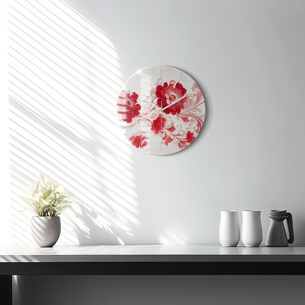 Horloge ronde Fleurs rouges