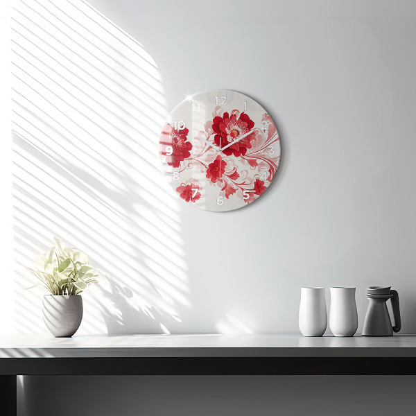 Horloge ronde Fleurs rouges