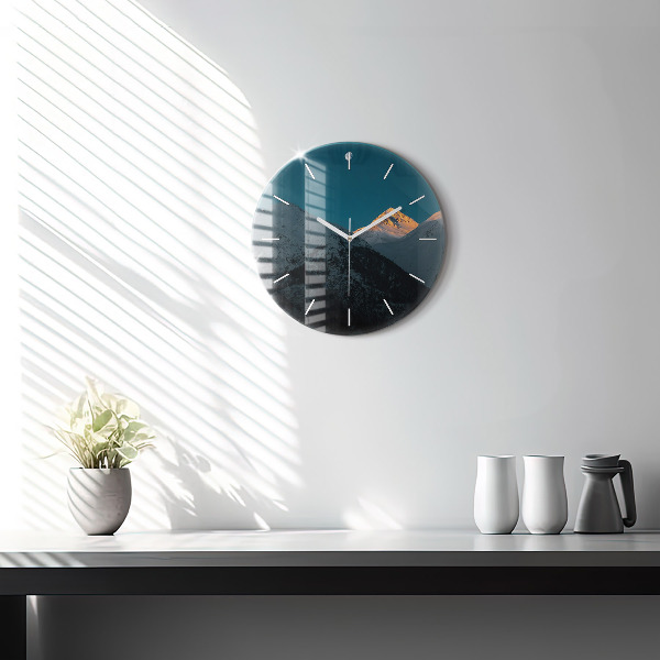 Horloge ronde Coucher de soleil dans les montagnes
