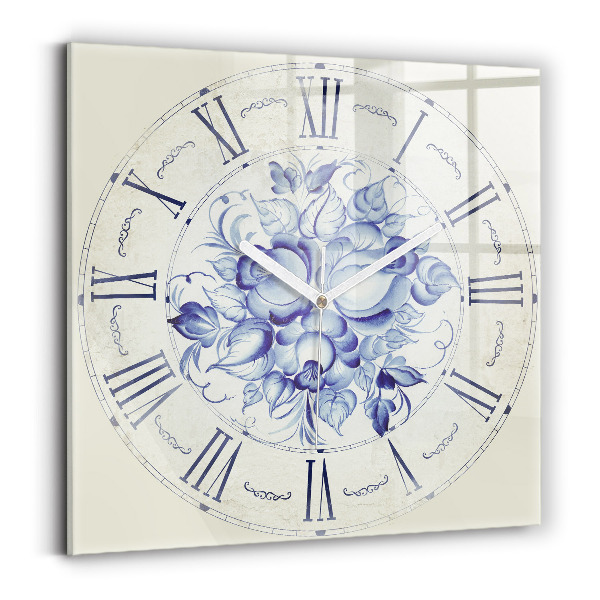 Horloge murale carrée élégant Fleurs bleues