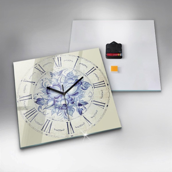 Horloge murale carrée élégant Fleurs bleues