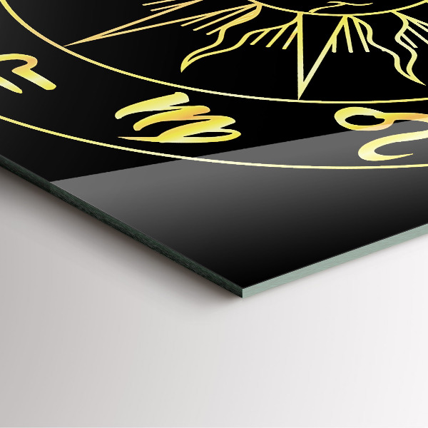 Horloge murale carrée élégant Signes du zodiaque dorés avec soleil