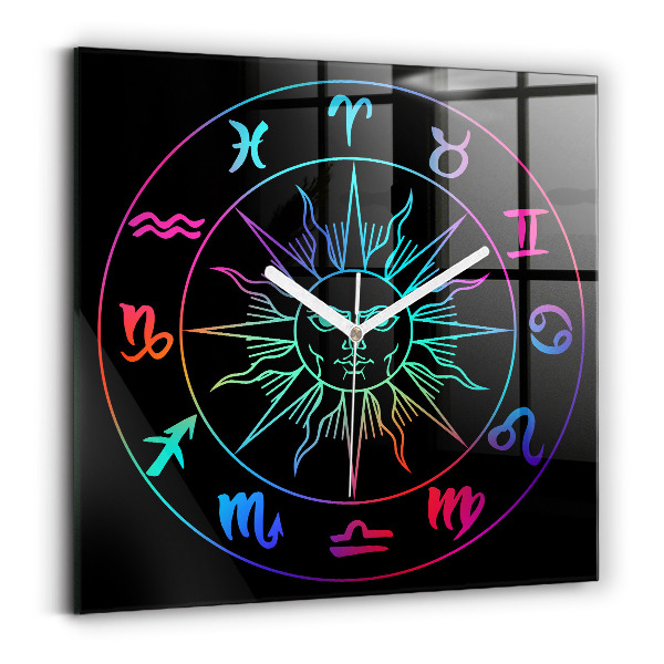 Horloge murale carrée élégant Signes du zodiaque arc-en-ciel