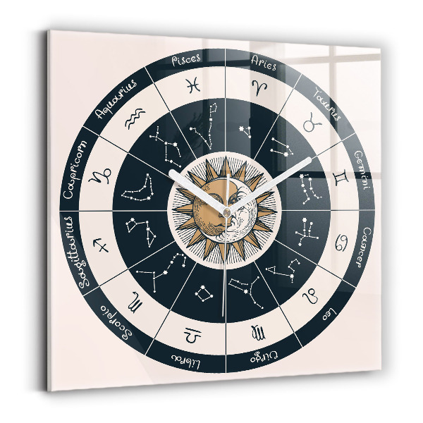 Horloge murale carrée élégant Constellations du zodiaque sur fond bleu