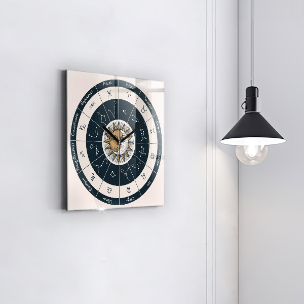 Horloge murale carrée élégant Constellations du zodiaque sur fond bleu