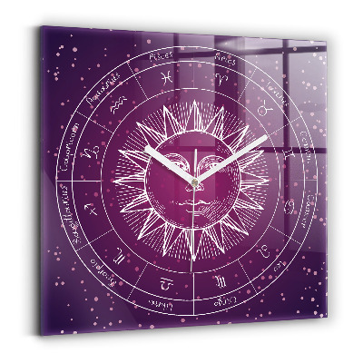 Horloge murale carrée élégant Constellations du zodiaque sur fond violet