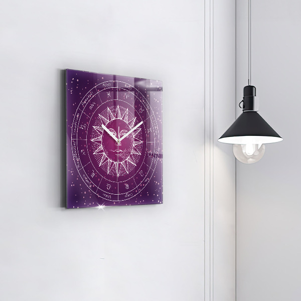 Horloge murale carrée élégant Constellations du zodiaque sur fond violet