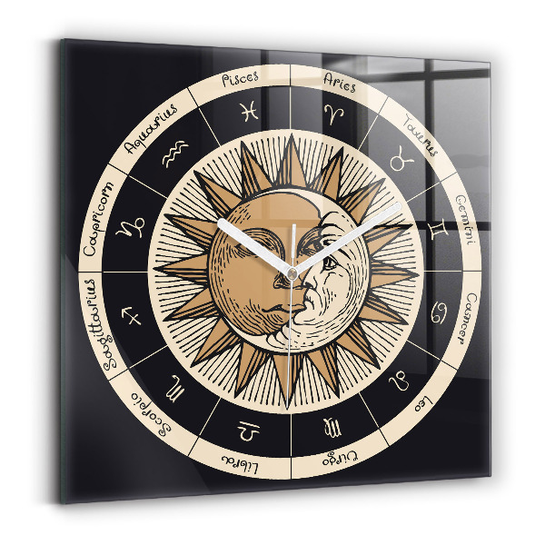 Horloge murale carrée élégant Le Soleil et les Zodiaques