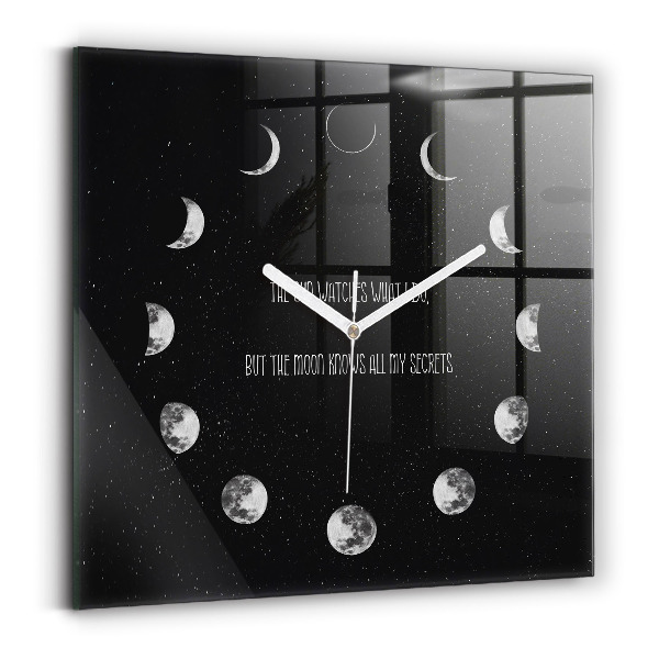 Horloge murale carrée élégant Phases de la lune et inscription