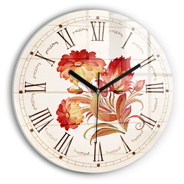 Horloge ronde murale Fleurs rouges